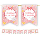 Mubarak It's a Girl Bunting - Pink - Newborn Muslim Baby Girl Aqeeqah