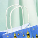 Eid Mubarak Kraft Paper Bag - Blue & Gold Hanging Lanterns Moon & Star