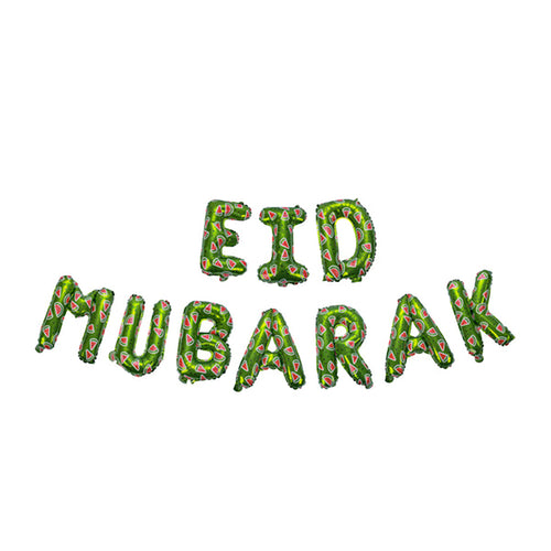 Eid Decoration: Eid Mubarak Watermelon Foil Letter Balloons Hanging Decoration (Green Color)