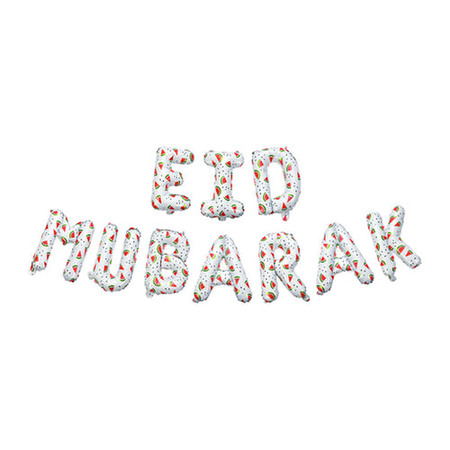 Eid Decoration: Eid Mubarak Watermelon Foil Letter Balloons Hanging Decoration (White Color)