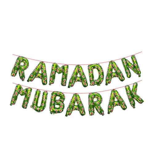 Ramadan Mubarak Watermelon Foil Letter Balloons Hanging Decoration (Green Color)
