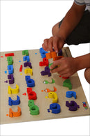 Arabic Alphabet Wooden Puzzle Board (28 3D pieces) _ لوحة الاحرف العربية