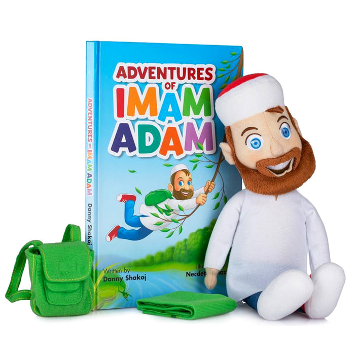 Adventures of Imam Adam Plush Doll, Hardcover Book, and Removable Bag with Prayer Rug