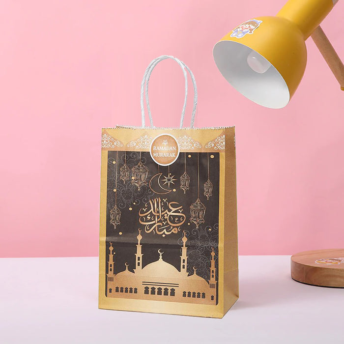 Eid Mubarak Kraft Paper Bag - Black & Gold Arabic Calligraphy