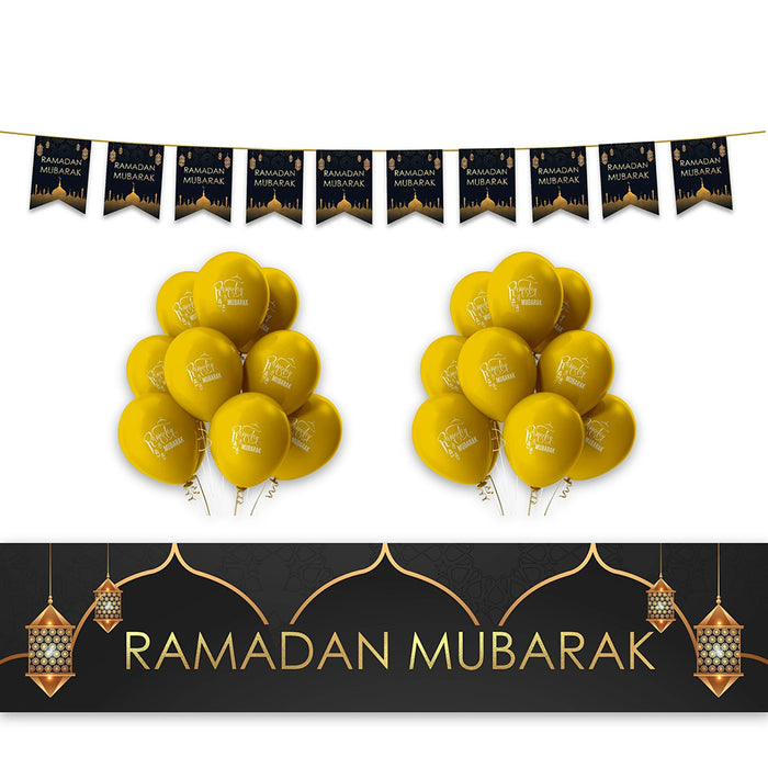 RAMADAN Mubarak Domes & Lanterns Decoration Set - Black & Gold (MM)