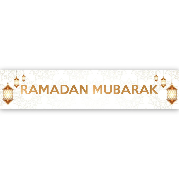 Ramadan Mubarak Banner - White & Gold Lanterns